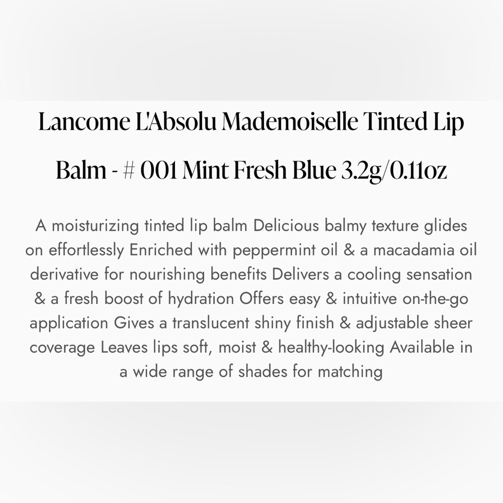 Lancome Mint Fresh Blue Lip Balm NWT - Picture 3 of 5